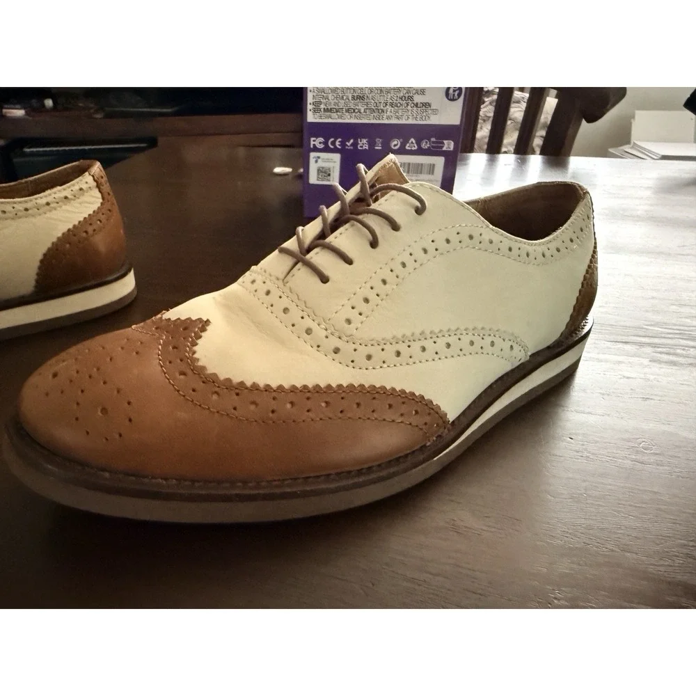 Polo Ralph Lauren Johnsly Brown Wingtip Oxford Leather Dress Sneakers Shoes 8.5D